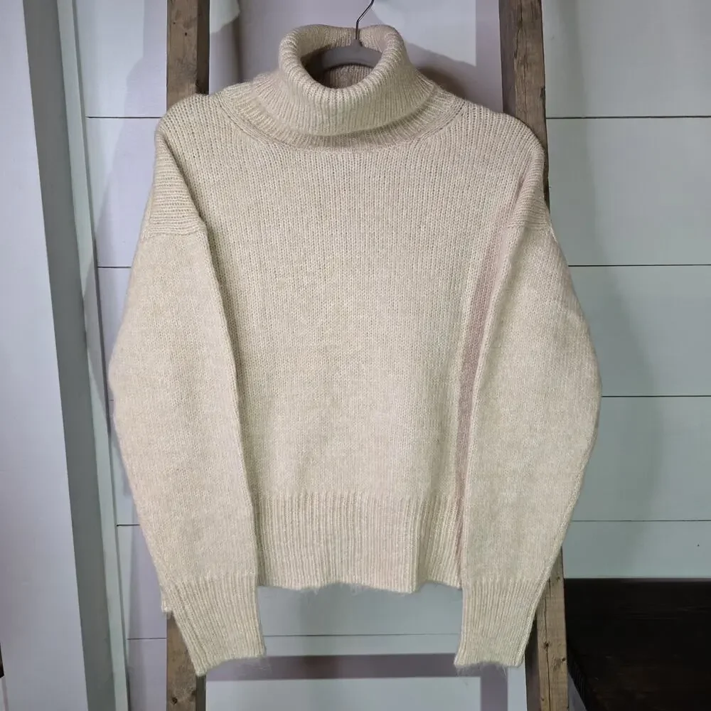 For The Republic Chunky Turtleneck Sweater Sm Yellow Beige Heather Alpaca Blend‎